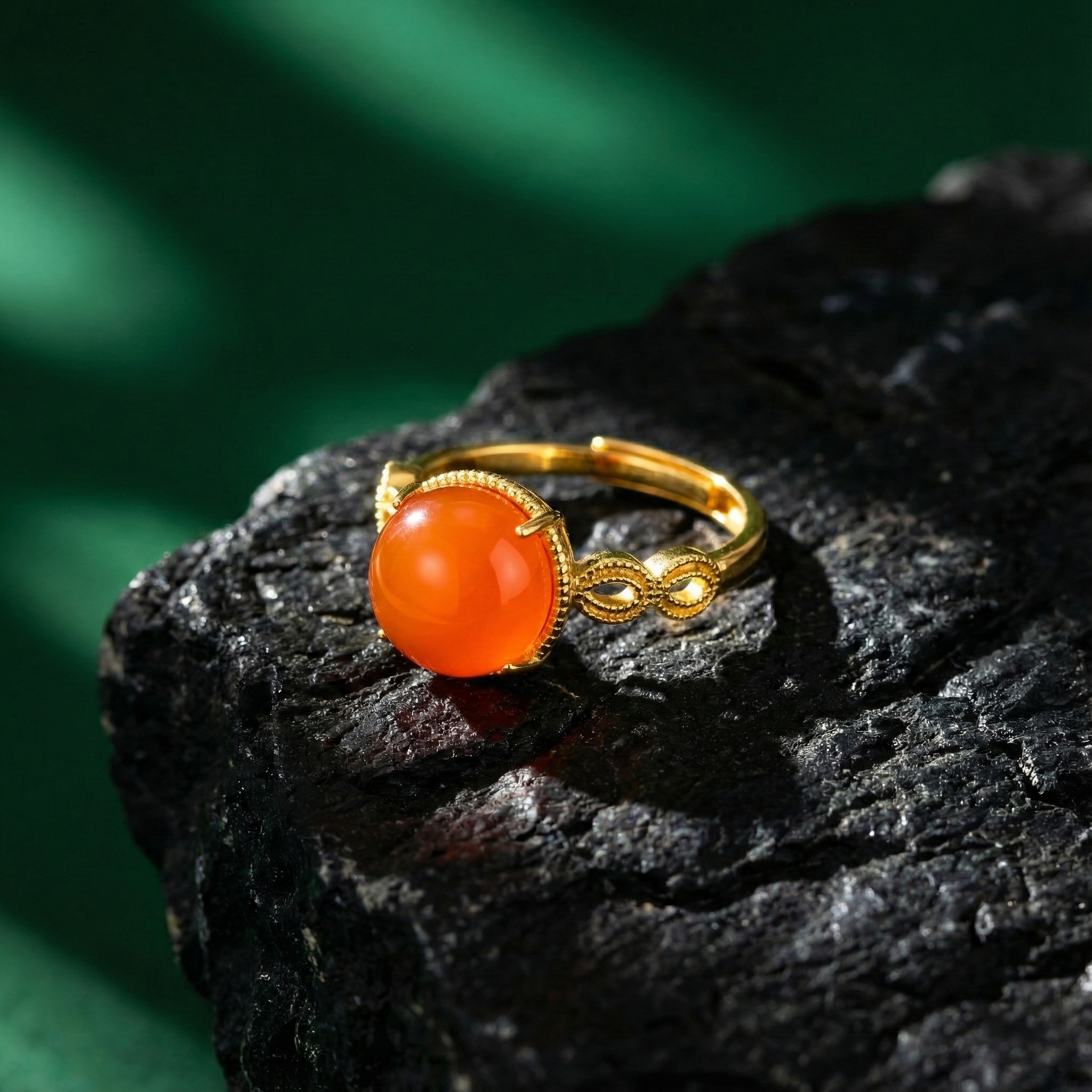 Ice Red Agate Inlaid Ring B