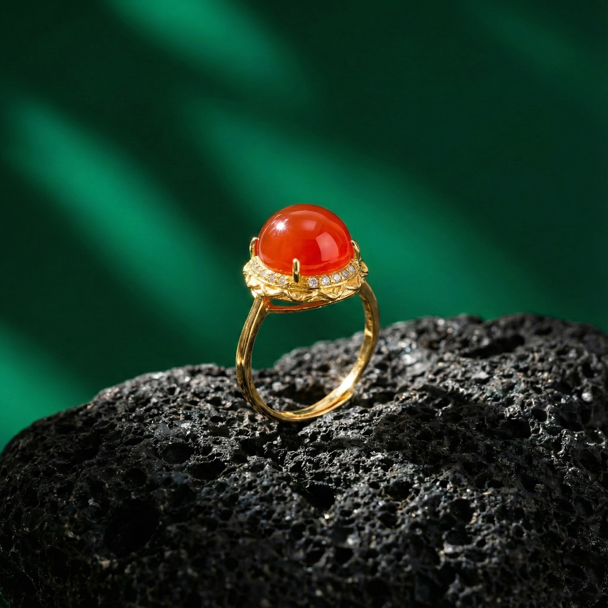 Ice Red Agate Inlaid Ring A