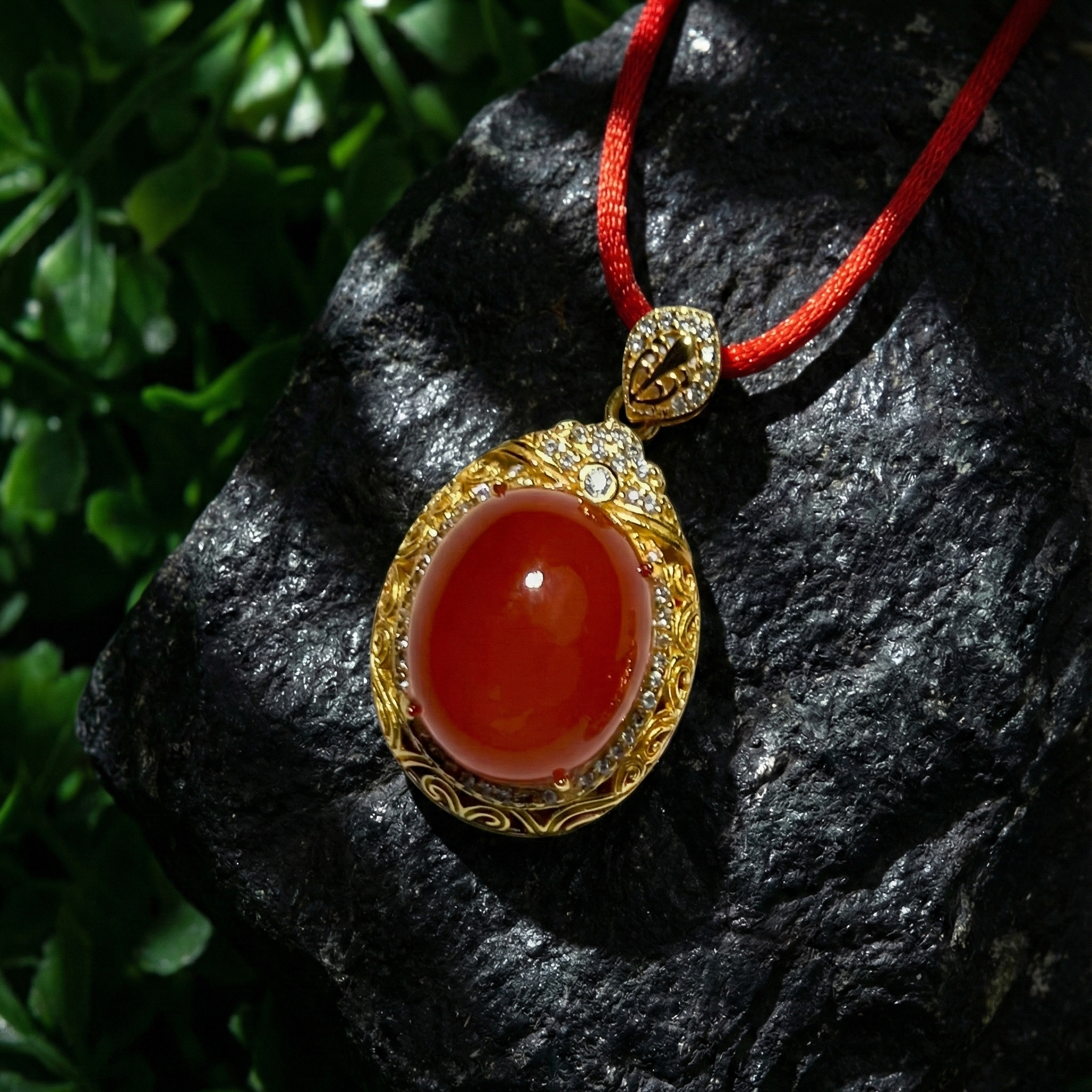 Ice Red Agate Inlaid Pendant A