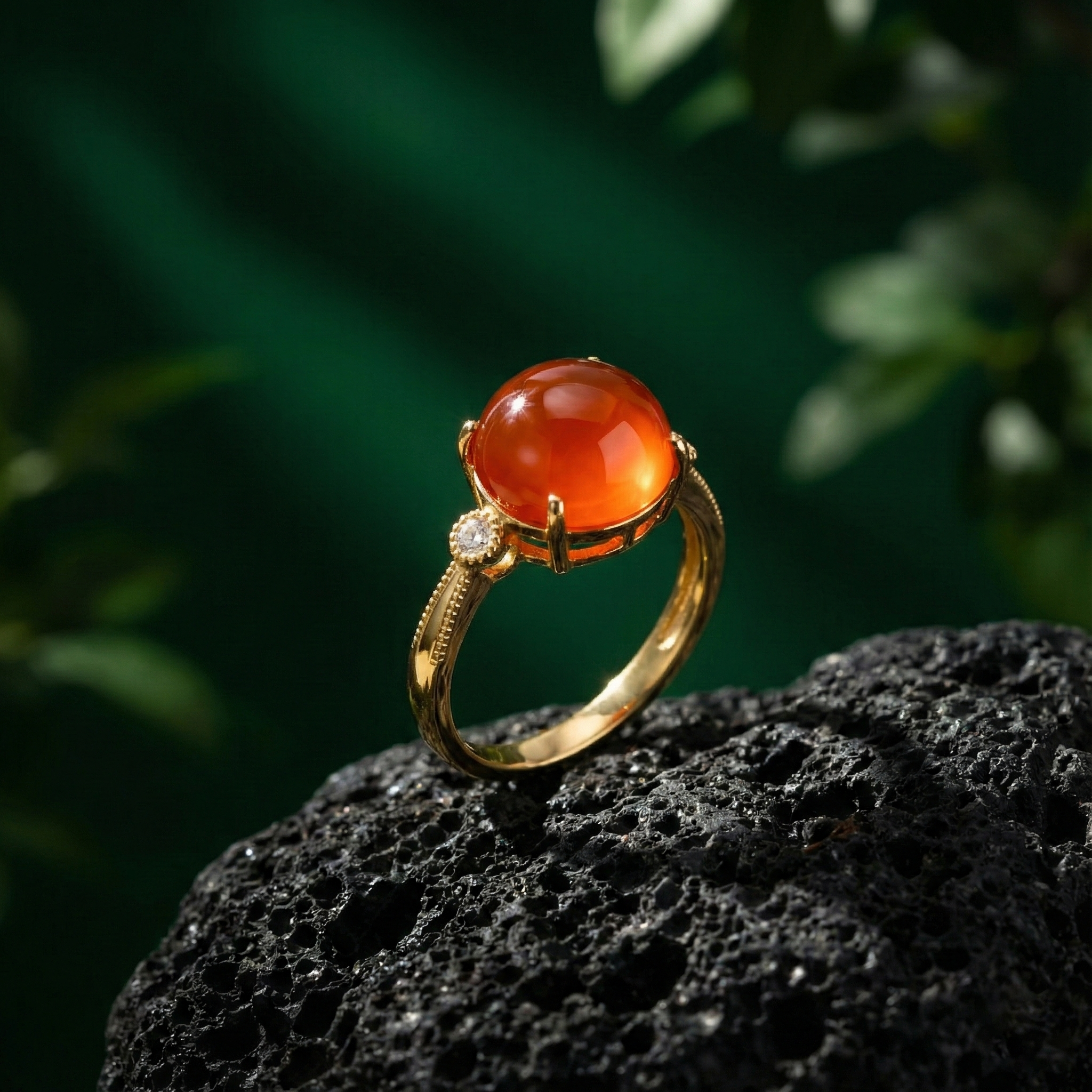 Ice Red Agate Inlaid Ring C