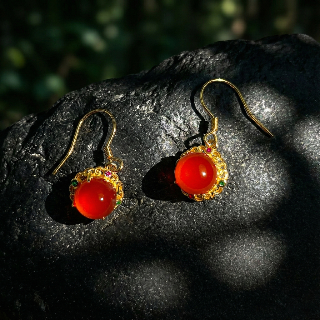 Red Agate Inlaid Drop Earrings A