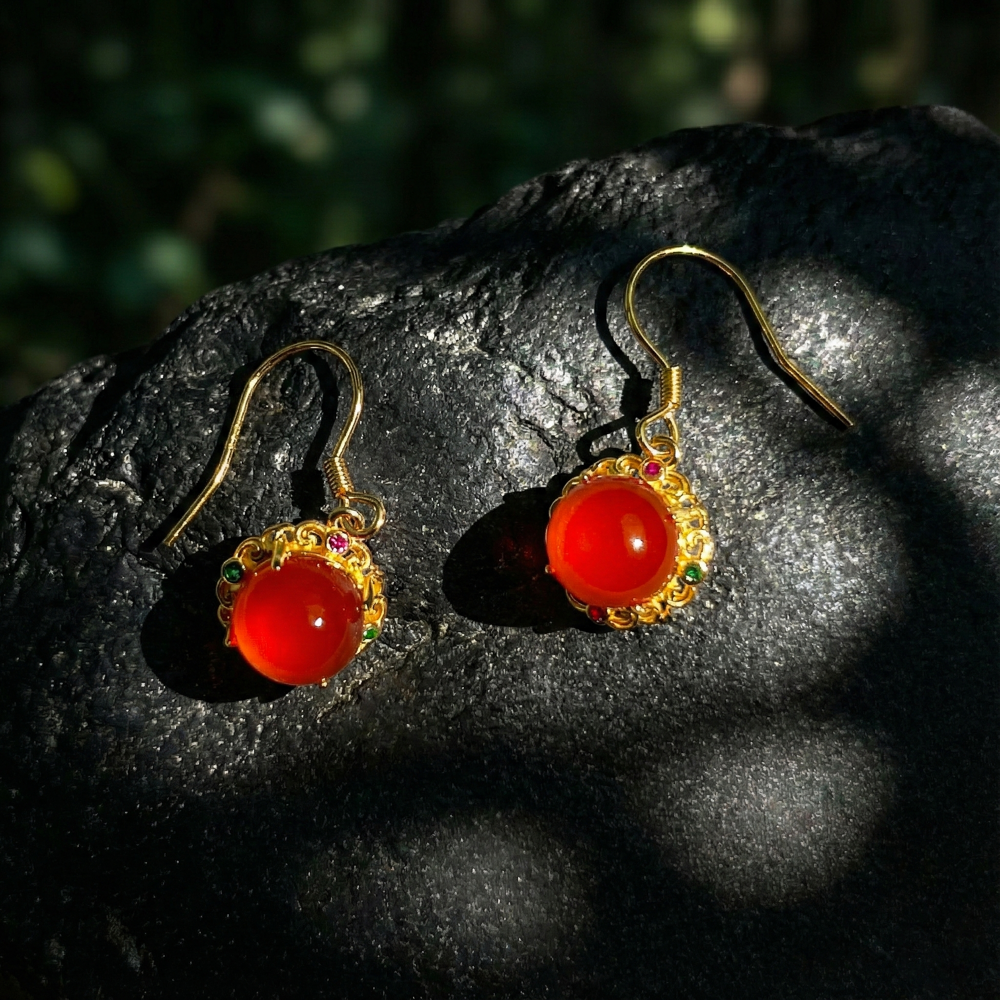Red Agate Inlaid Drop Earrings A