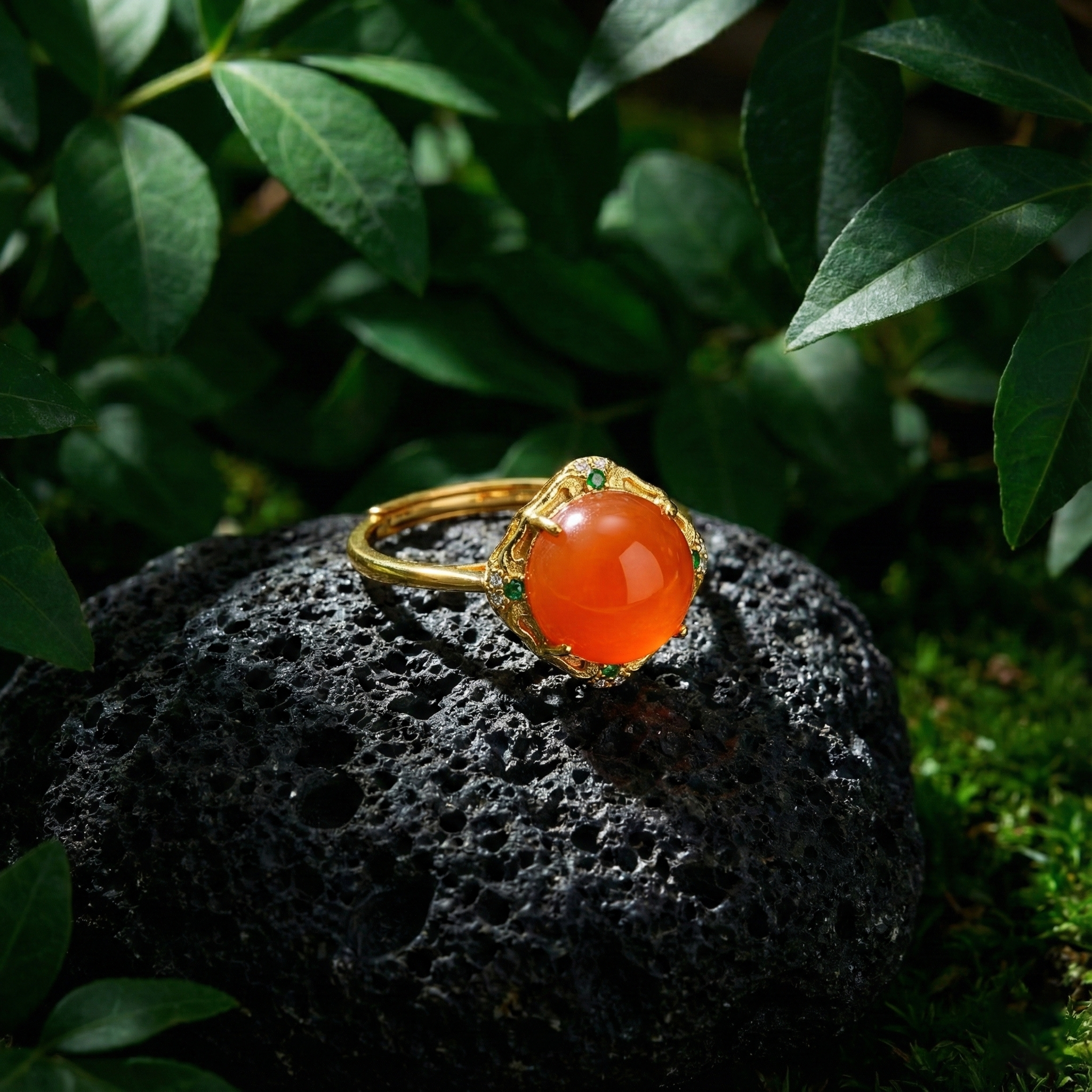 Ice Red Agate Inlaid Ring E