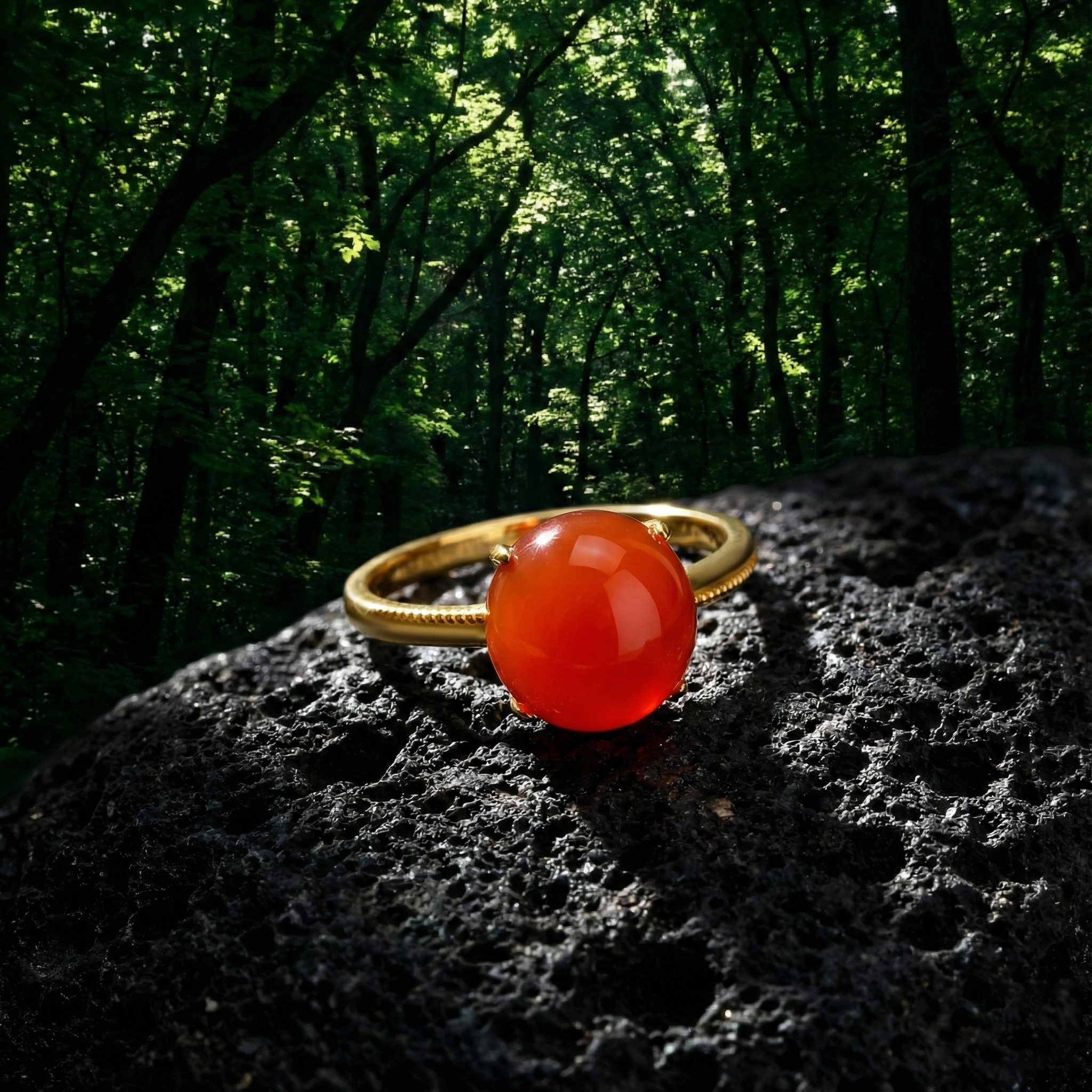 Ice Red Agate Inlaid Ring F