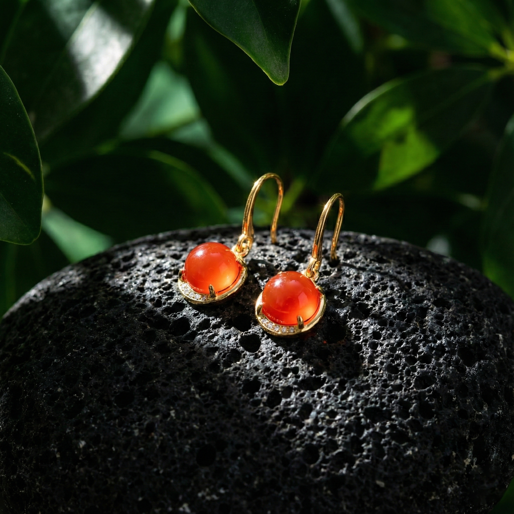 Ice red agate inlaid earrings C