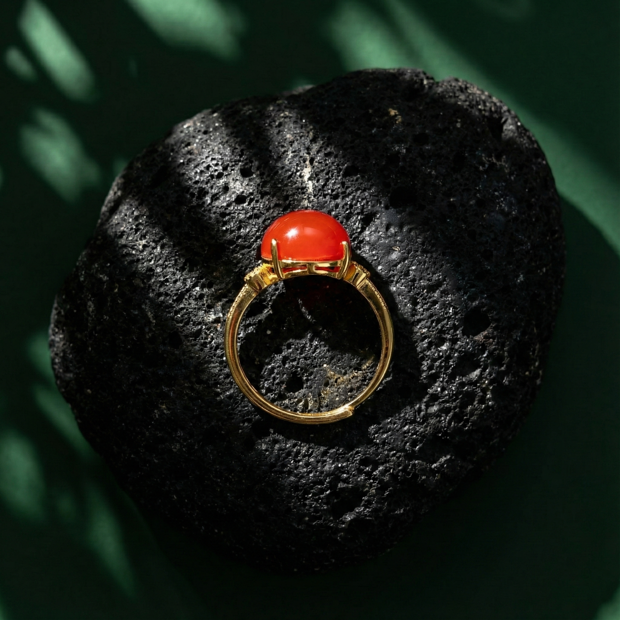 Ice Red Agate Inlaid Ring C