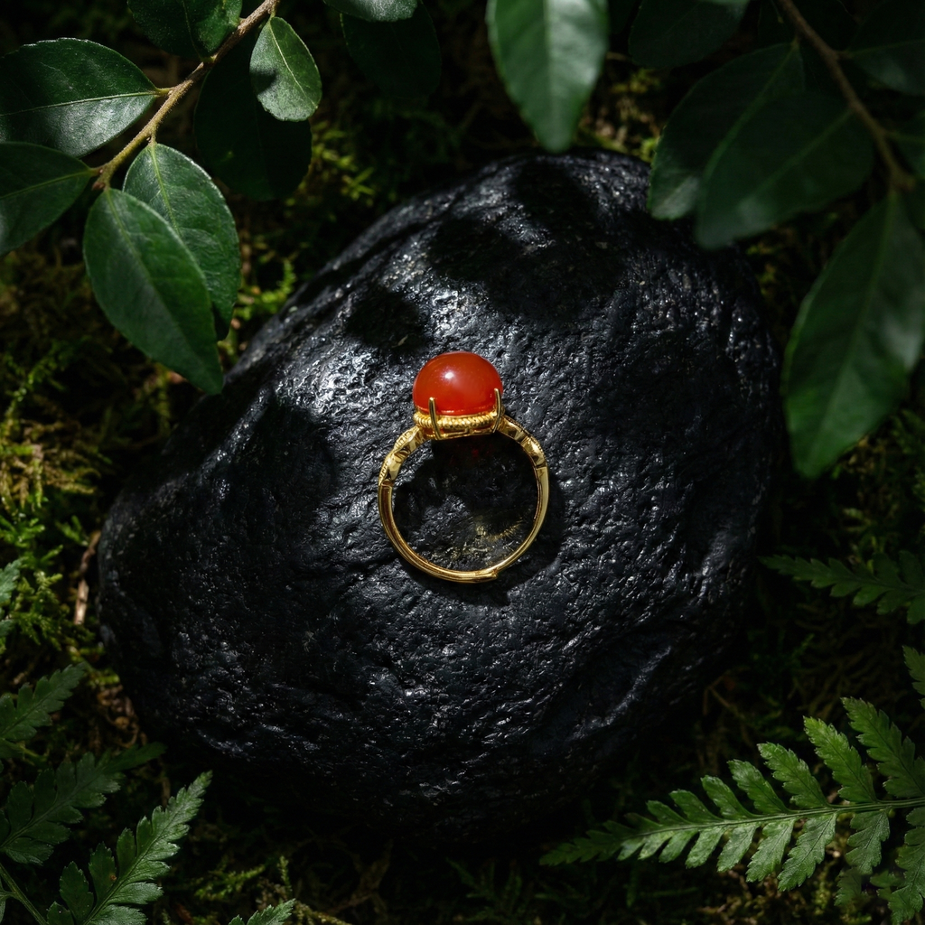 Ice Red Agate Inlaid Ring B