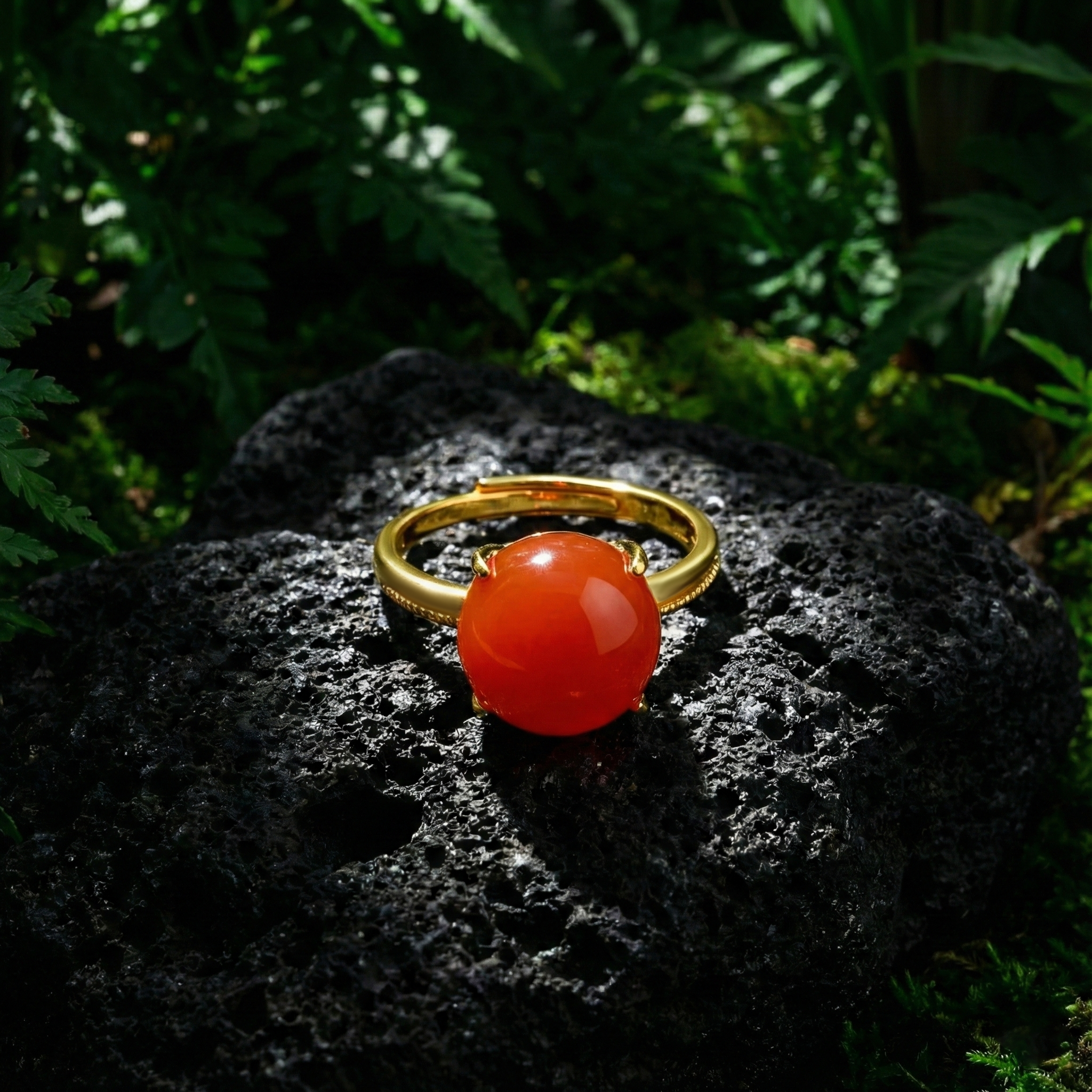 Ice Red Agate Inlaid Ring F