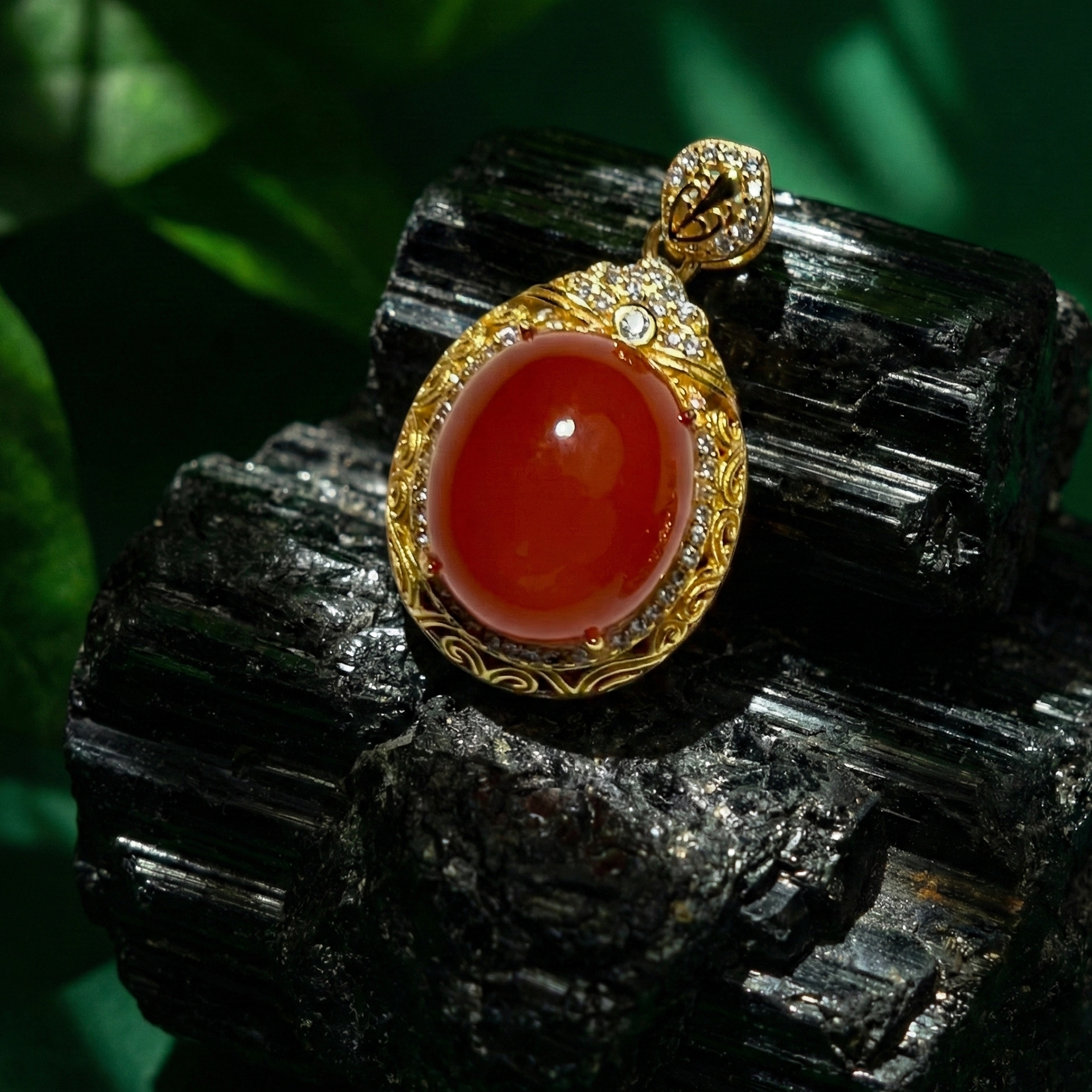 Ice Red Agate Inlaid Pendant A
