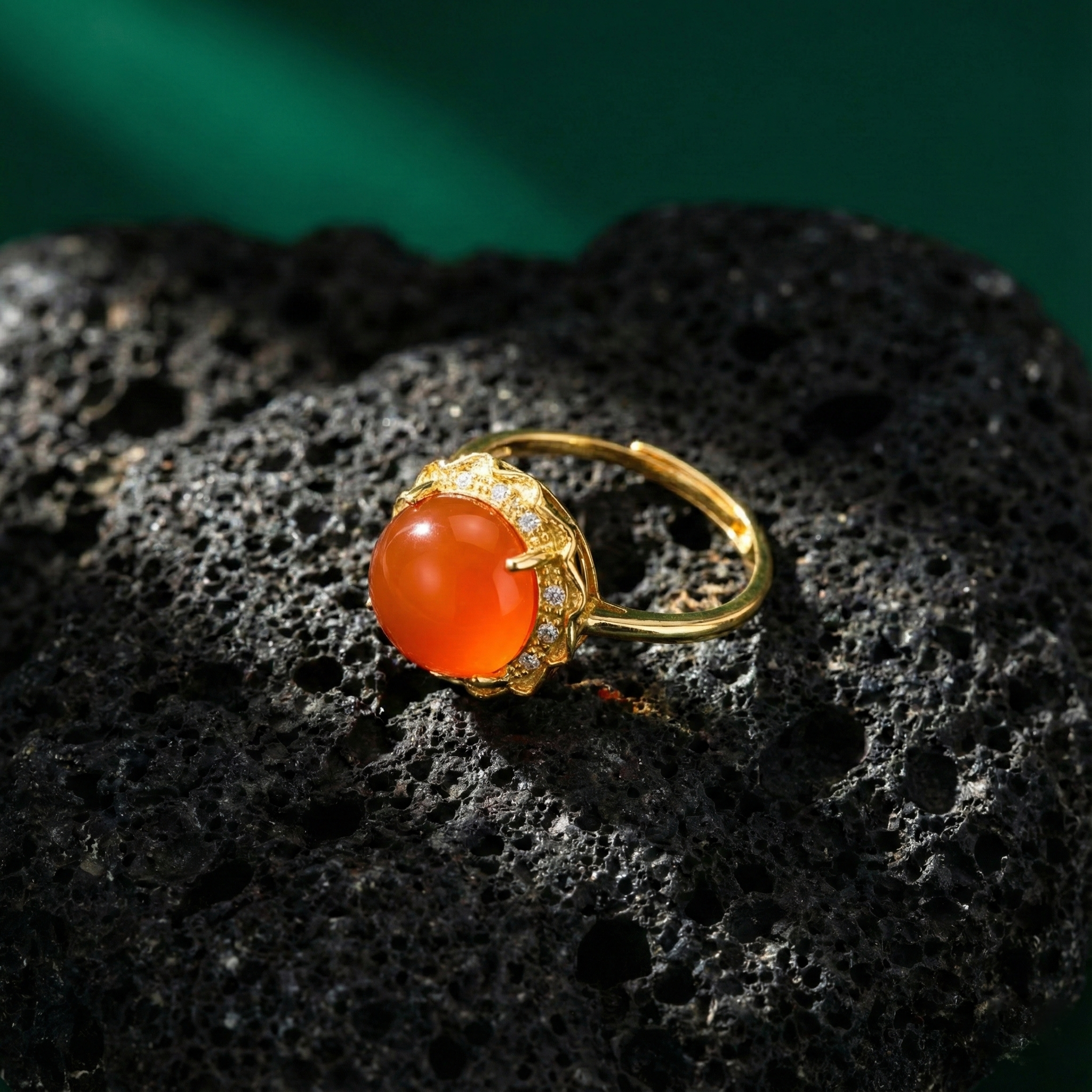 Ice Red Agate Inlaid Ring A