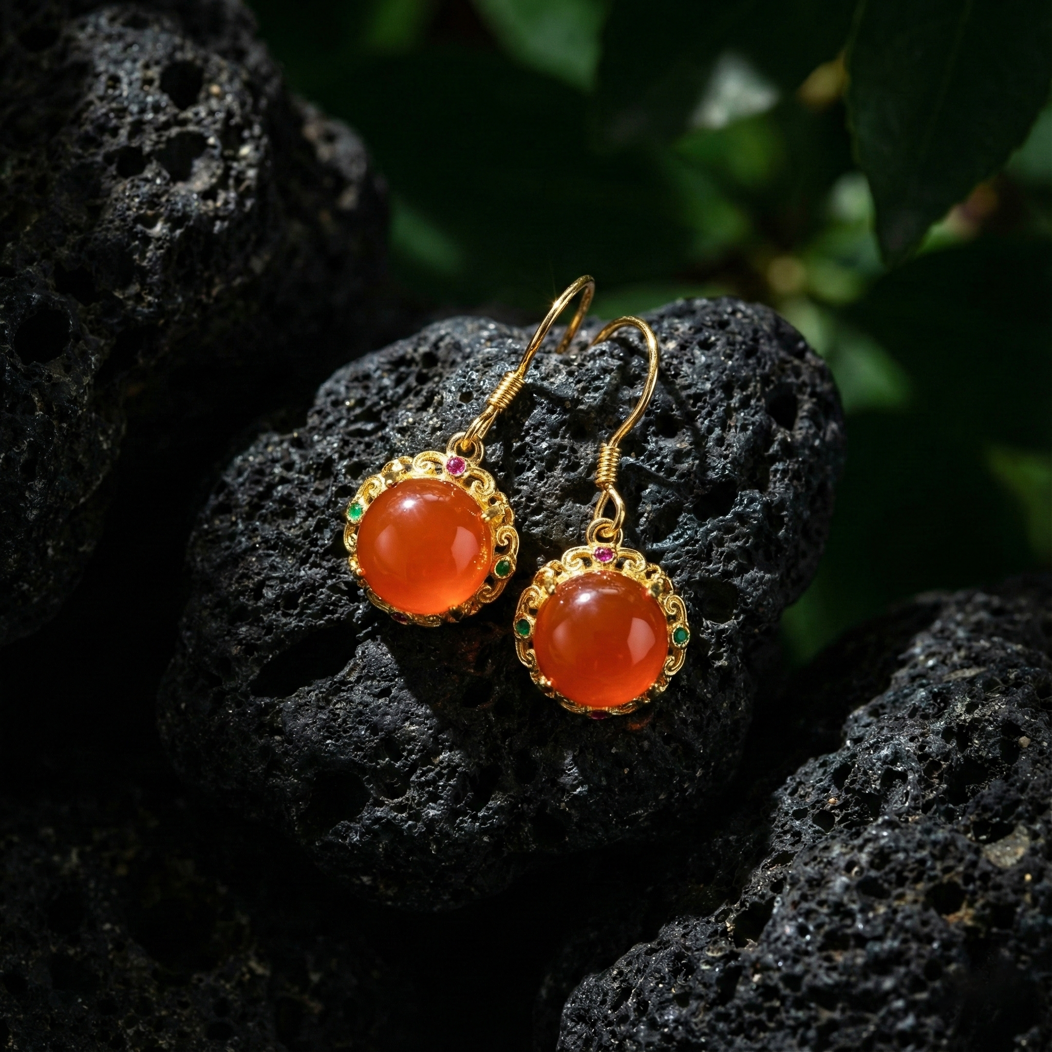 Red Agate Inlaid Drop Earrings A