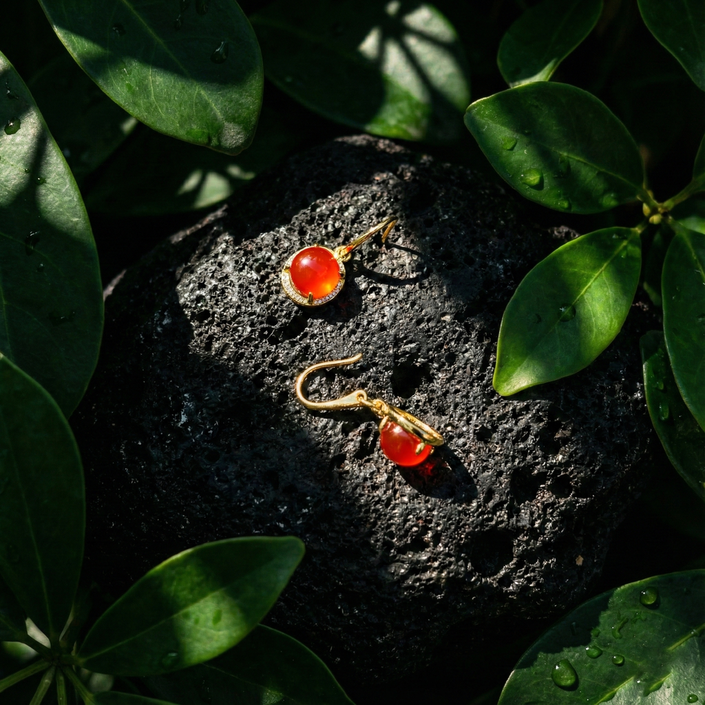 Ice red agate inlaid earrings C