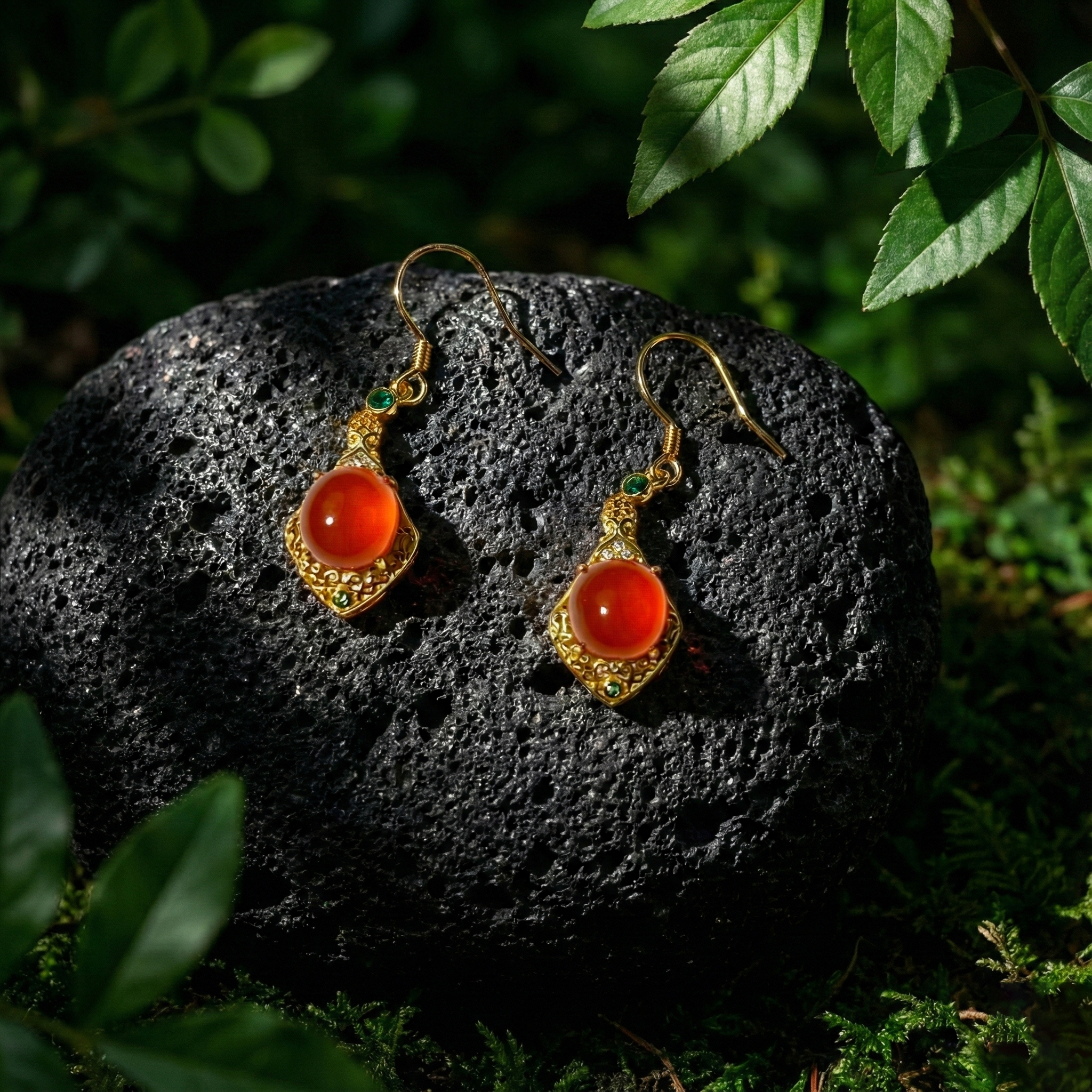 Ice Red Agate Inlaid Drop Earrings B