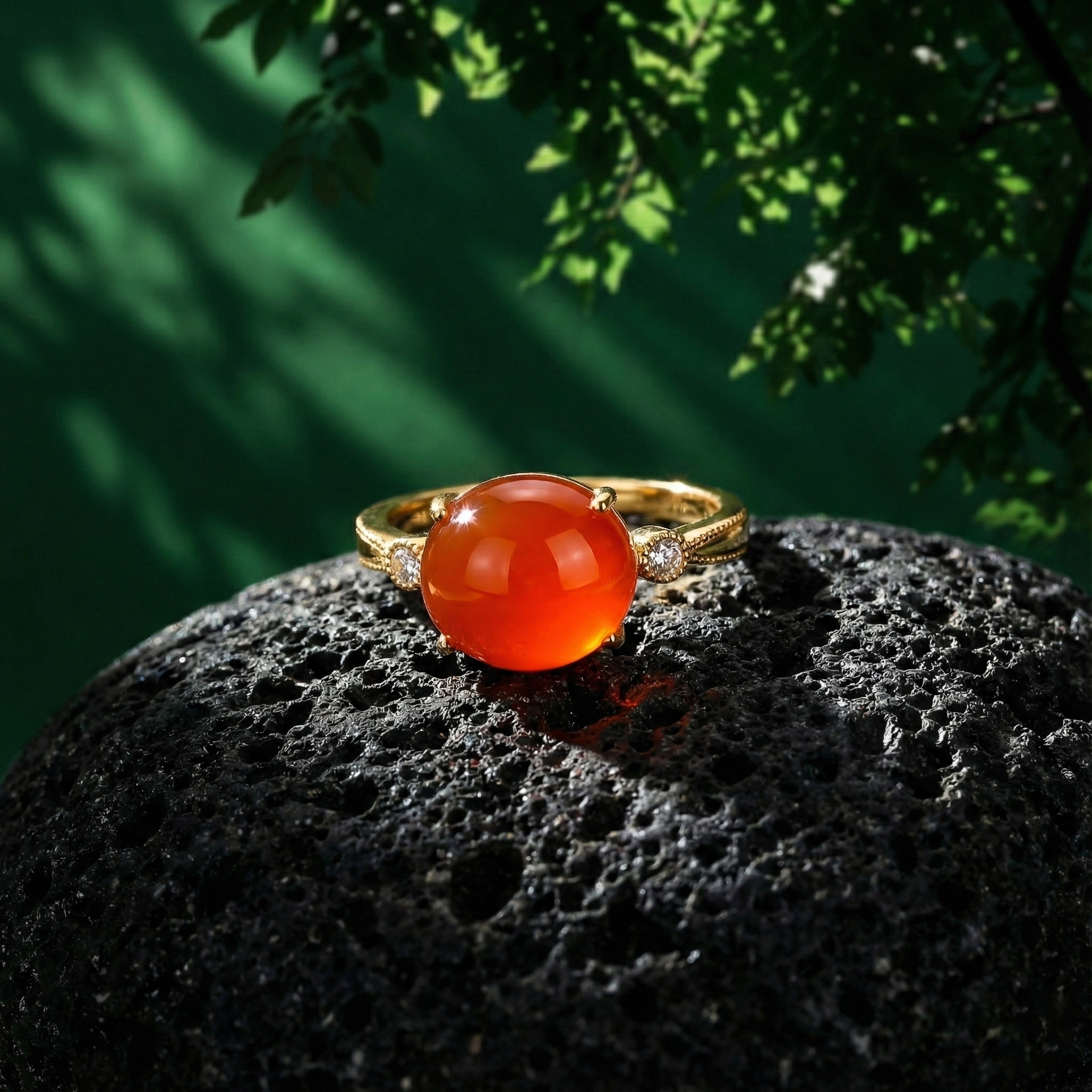 Ice Red Agate Inlaid Ring C