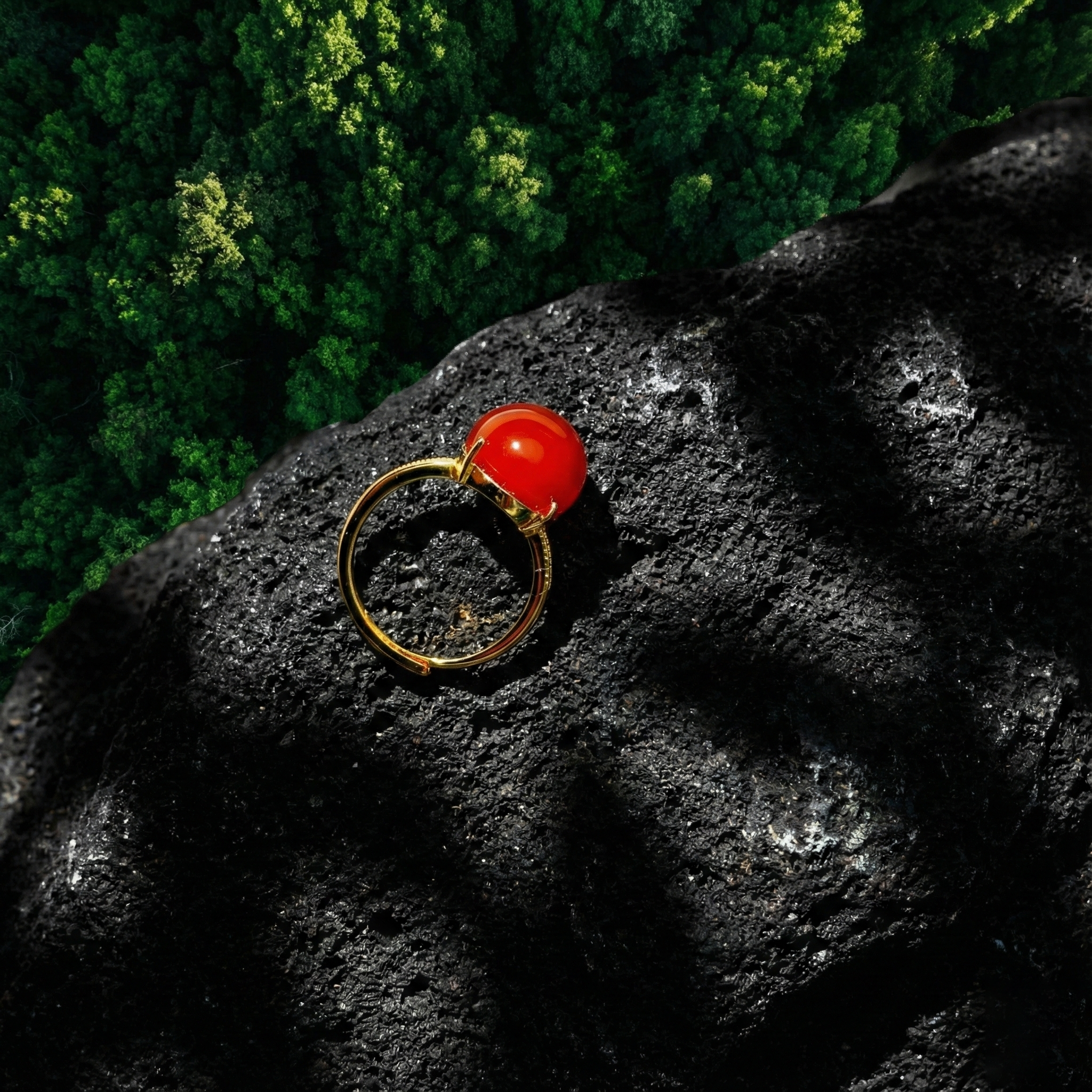 Ice Red Agate Inlaid Ring F