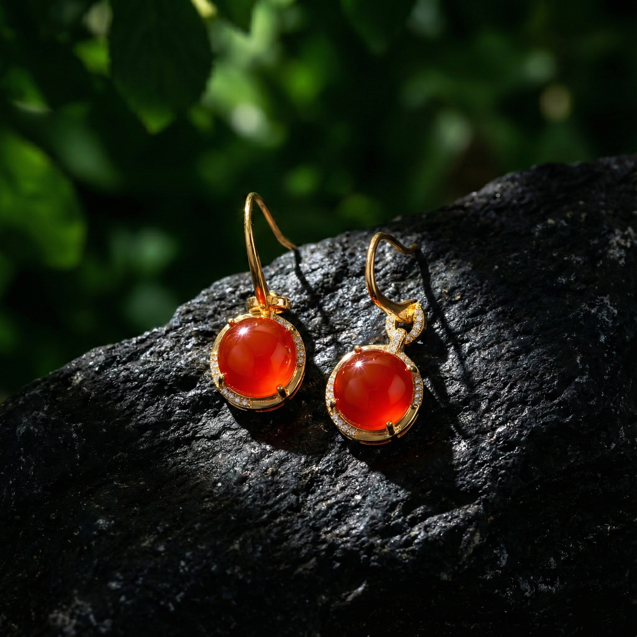 Ice red agate inlaid earrings C