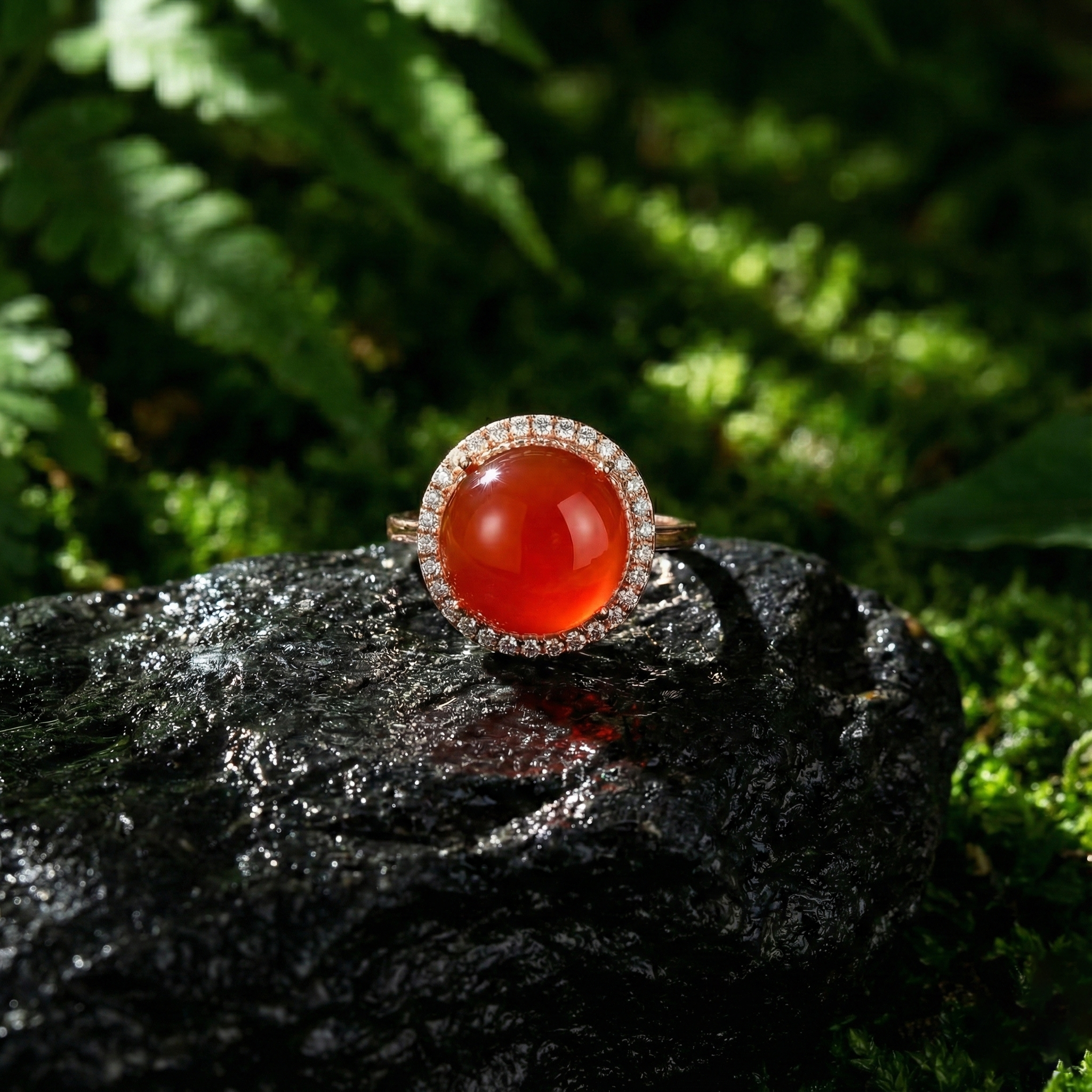 Iced Red Agate Inlaid Ring D