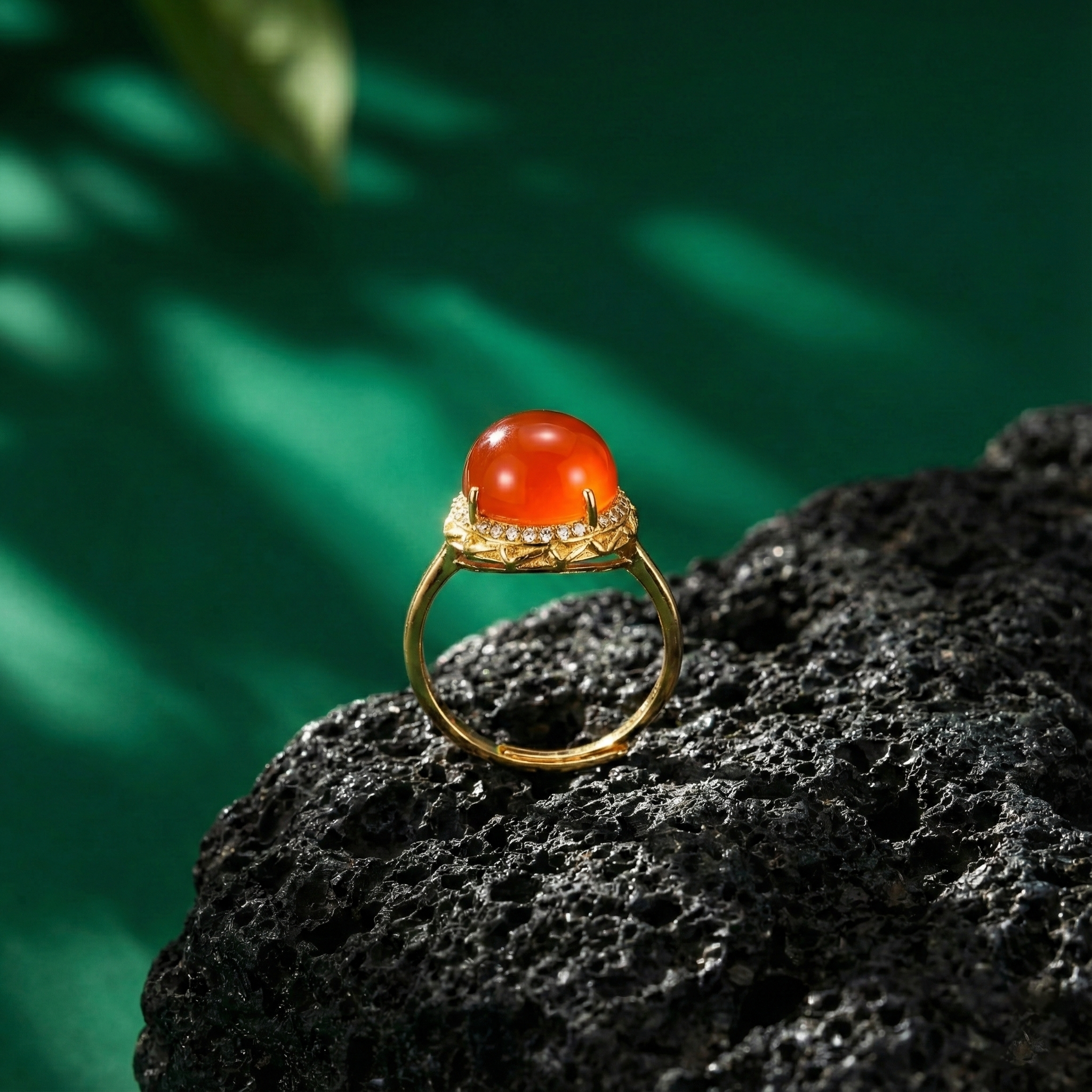 Ice Red Agate Inlaid Ring A