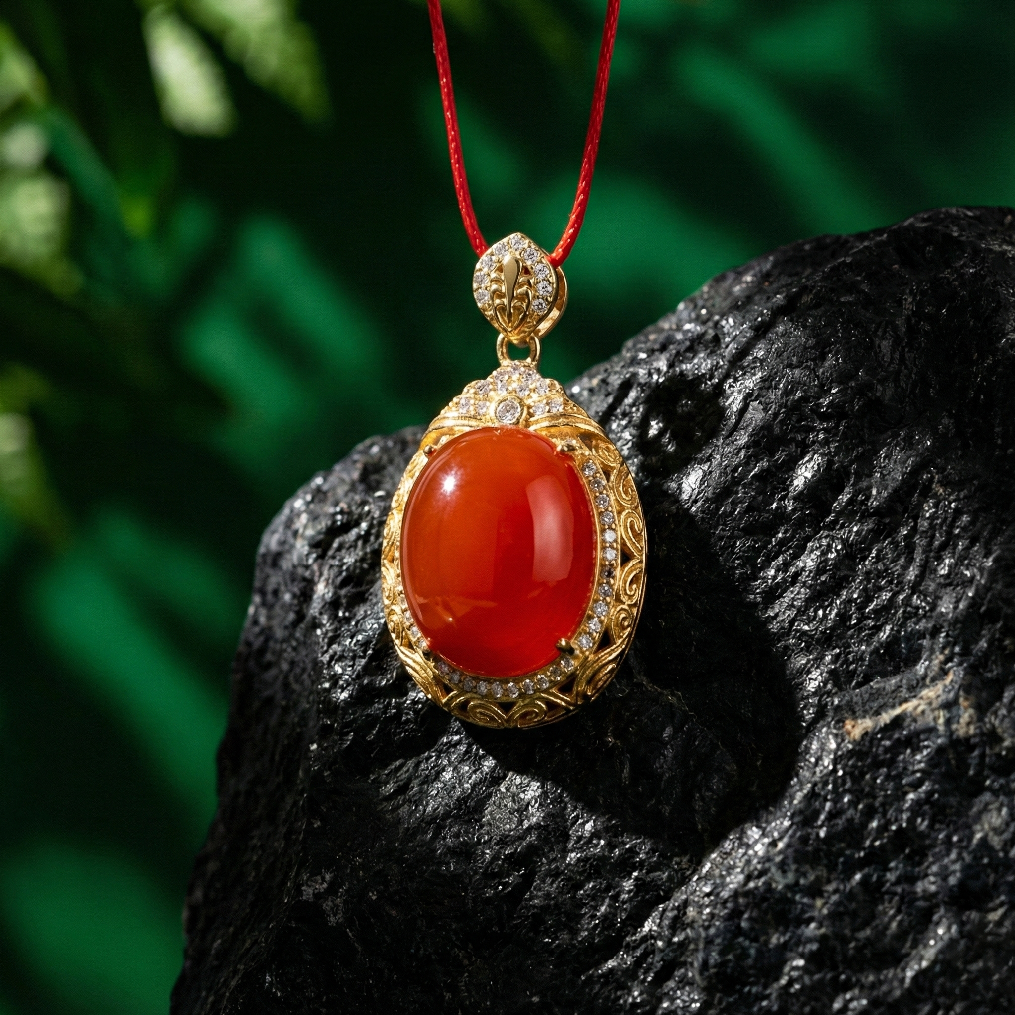 Ice Red Agate Inlaid Pendant A