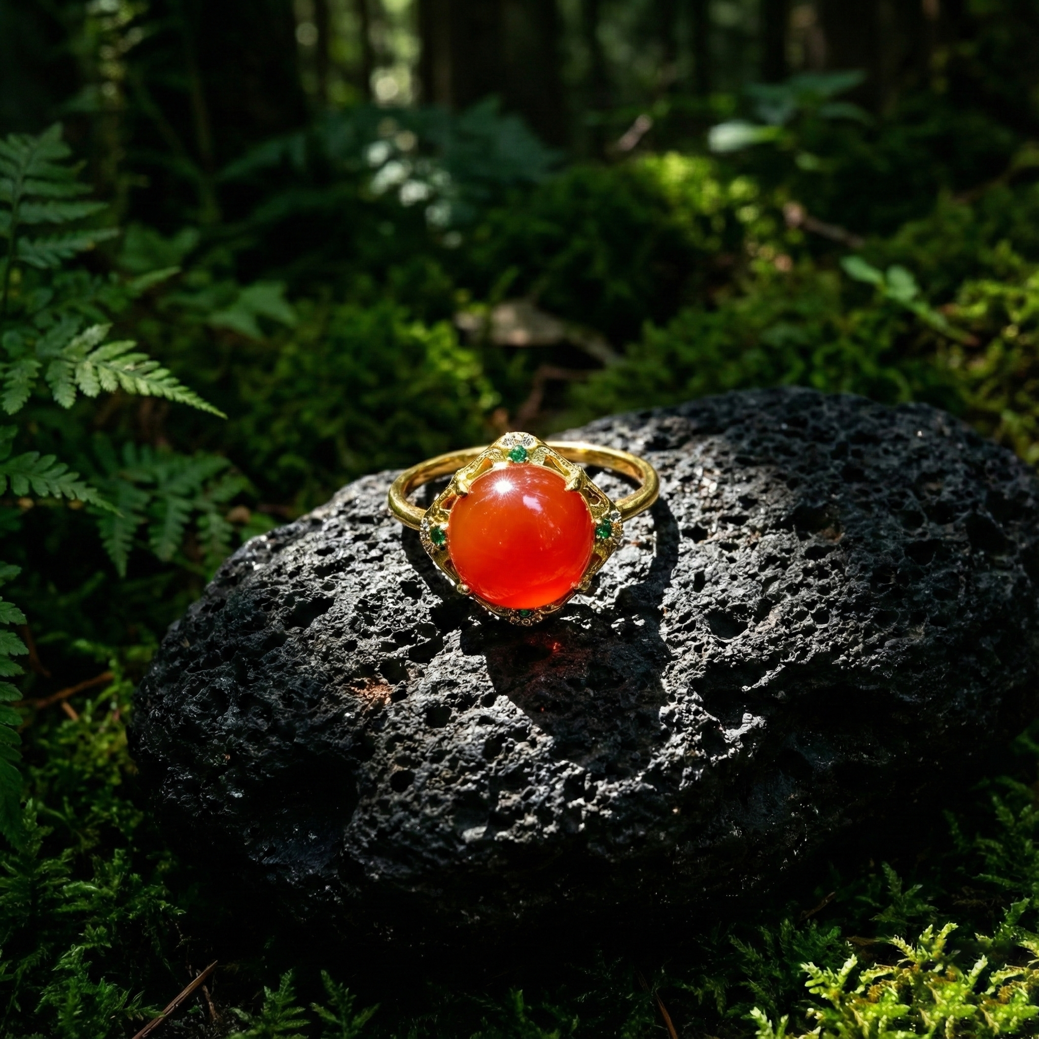 Ice Red Agate Inlaid Ring E