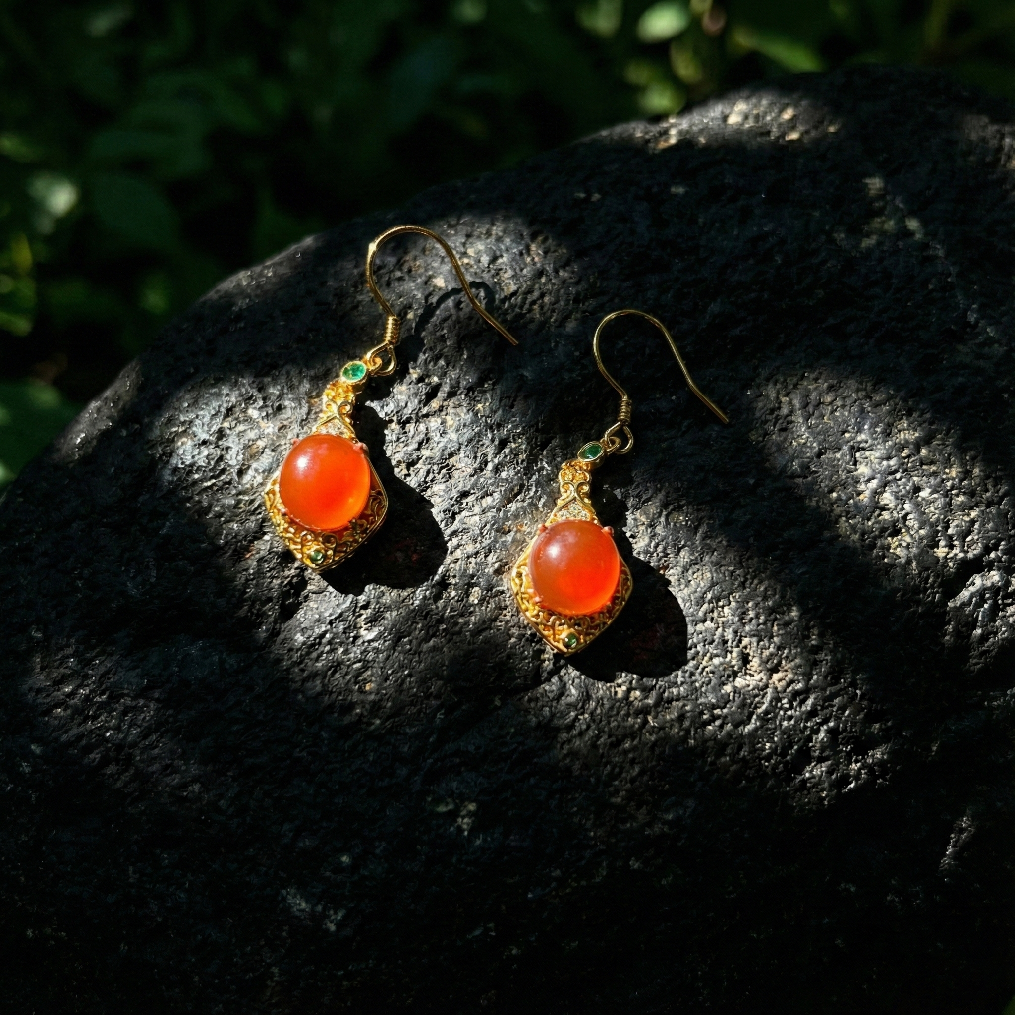 Ice Red Agate Inlaid Drop Earrings B