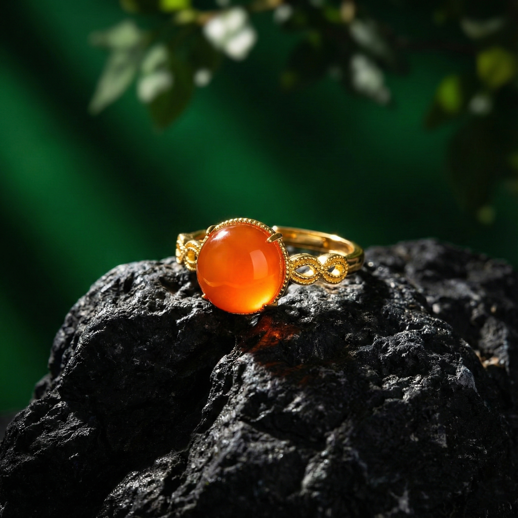 Ice Red Agate Inlaid Ring B