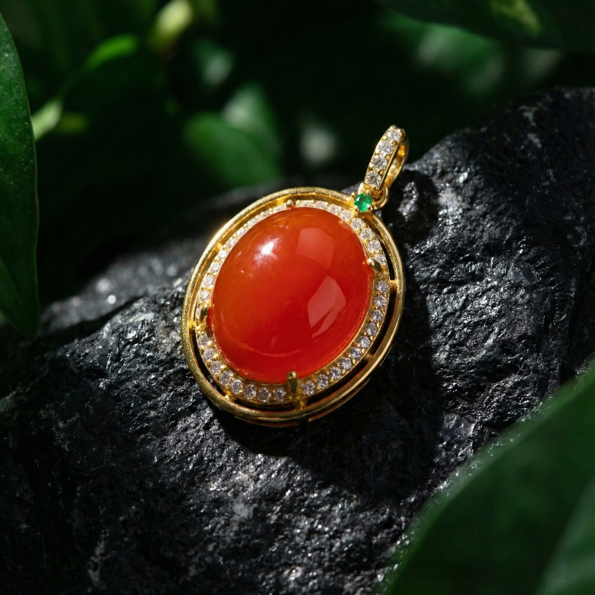 Red Agate Inlaid Pendant B