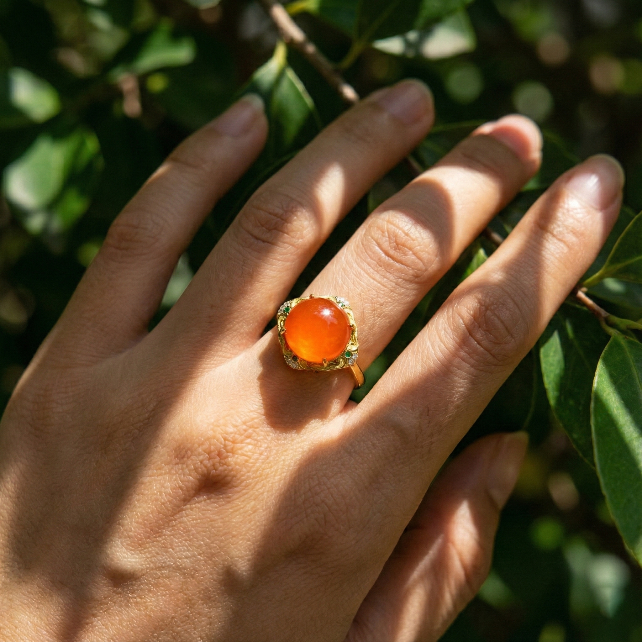 Ice Red Agate Inlaid Ring E