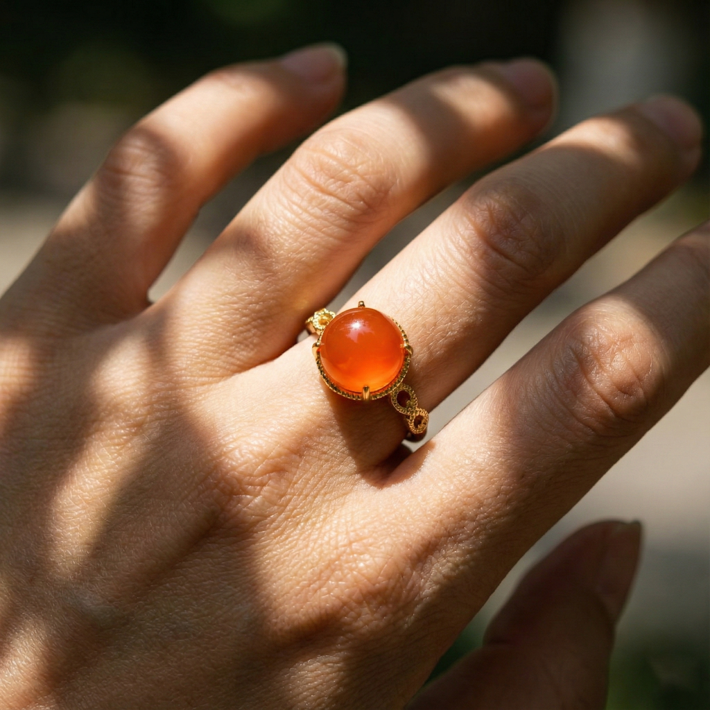 Ice Red Agate Inlaid Ring B