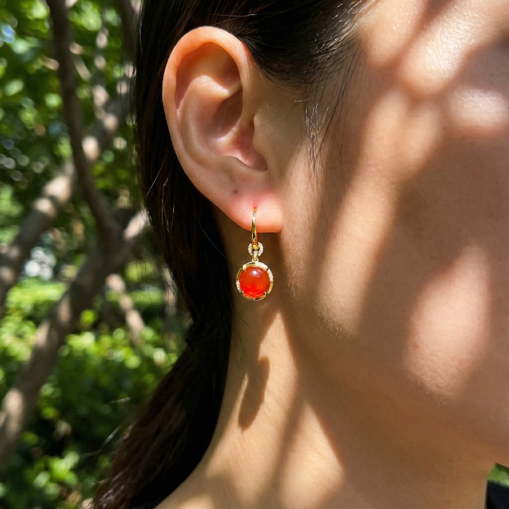 Ice red agate inlaid earrings C