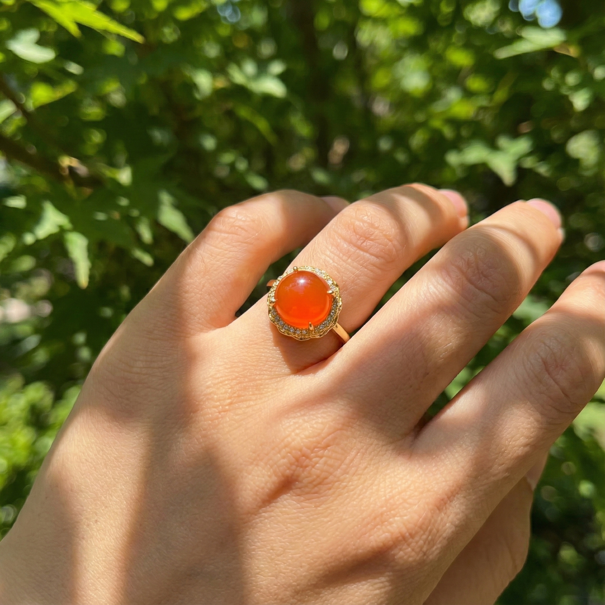 Ice Red Agate Inlaid Ring A