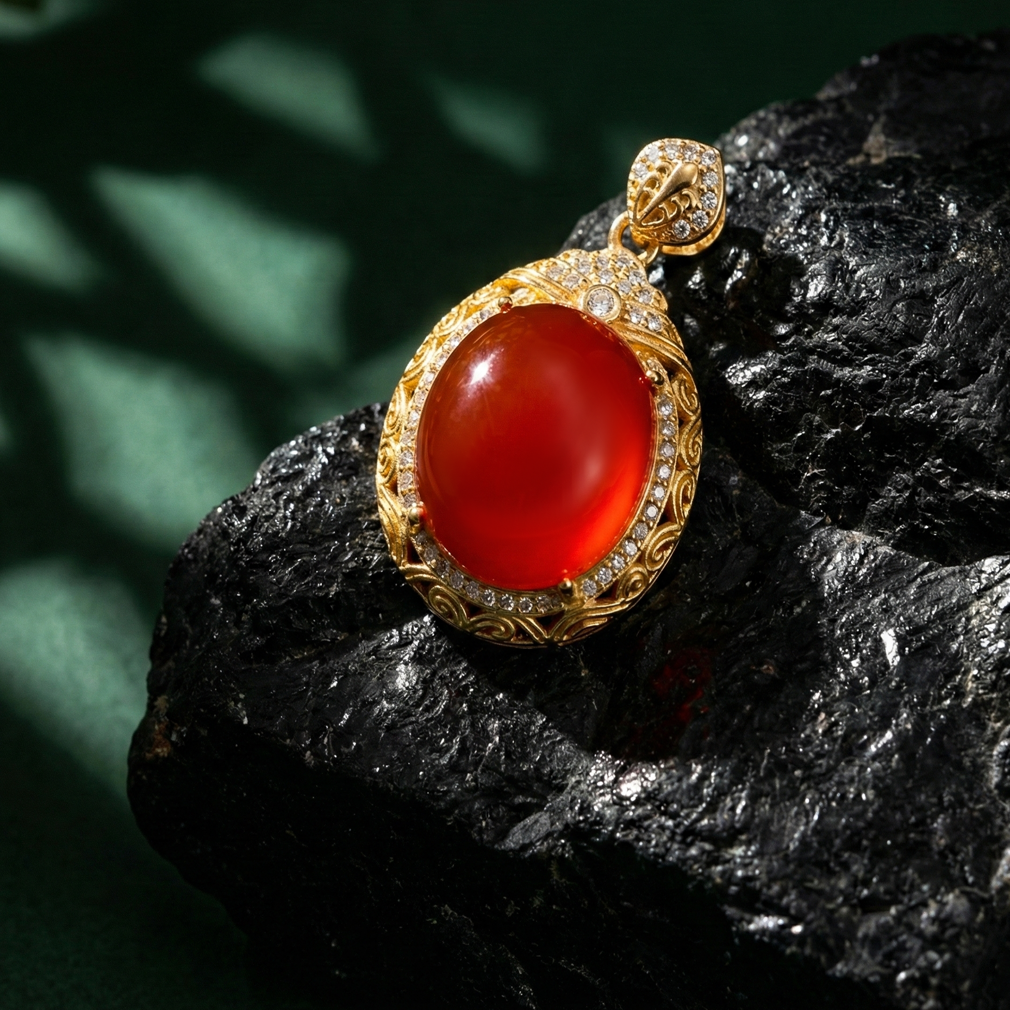 Ice Red Agate Inlaid Pendant A