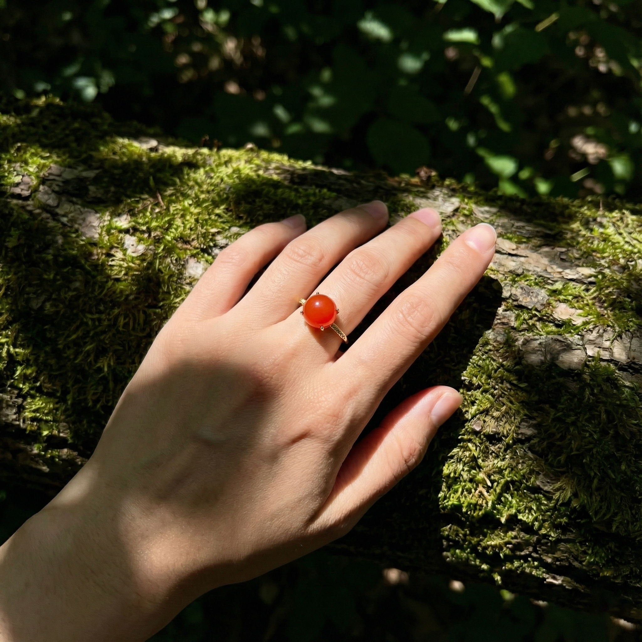 Ice Red Agate Inlaid Ring F
