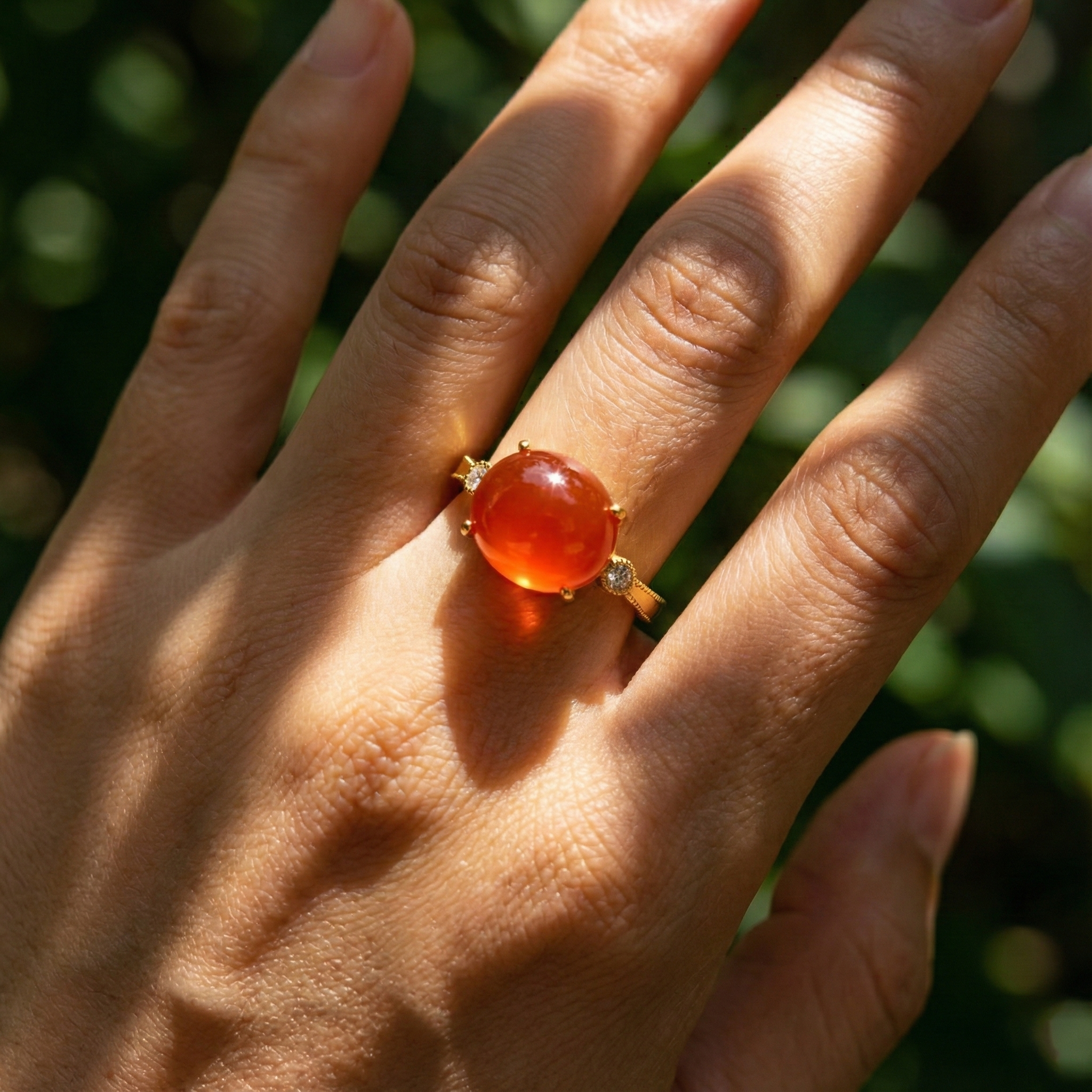 Ice Red Agate Inlaid Ring C
