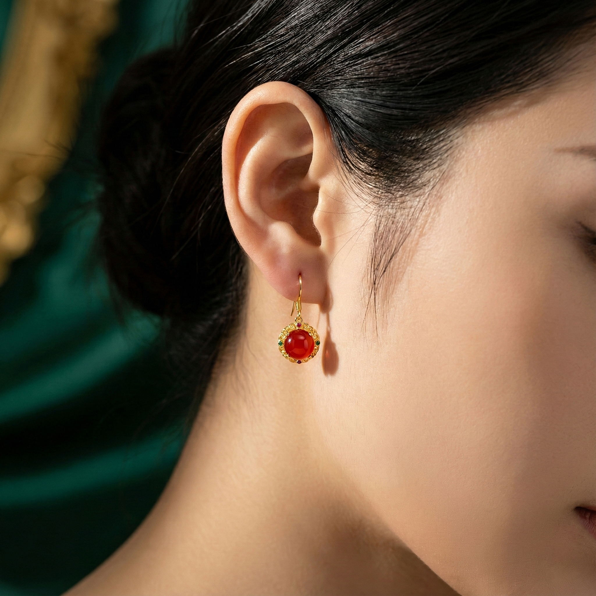 Red Agate Inlaid Drop Earrings A