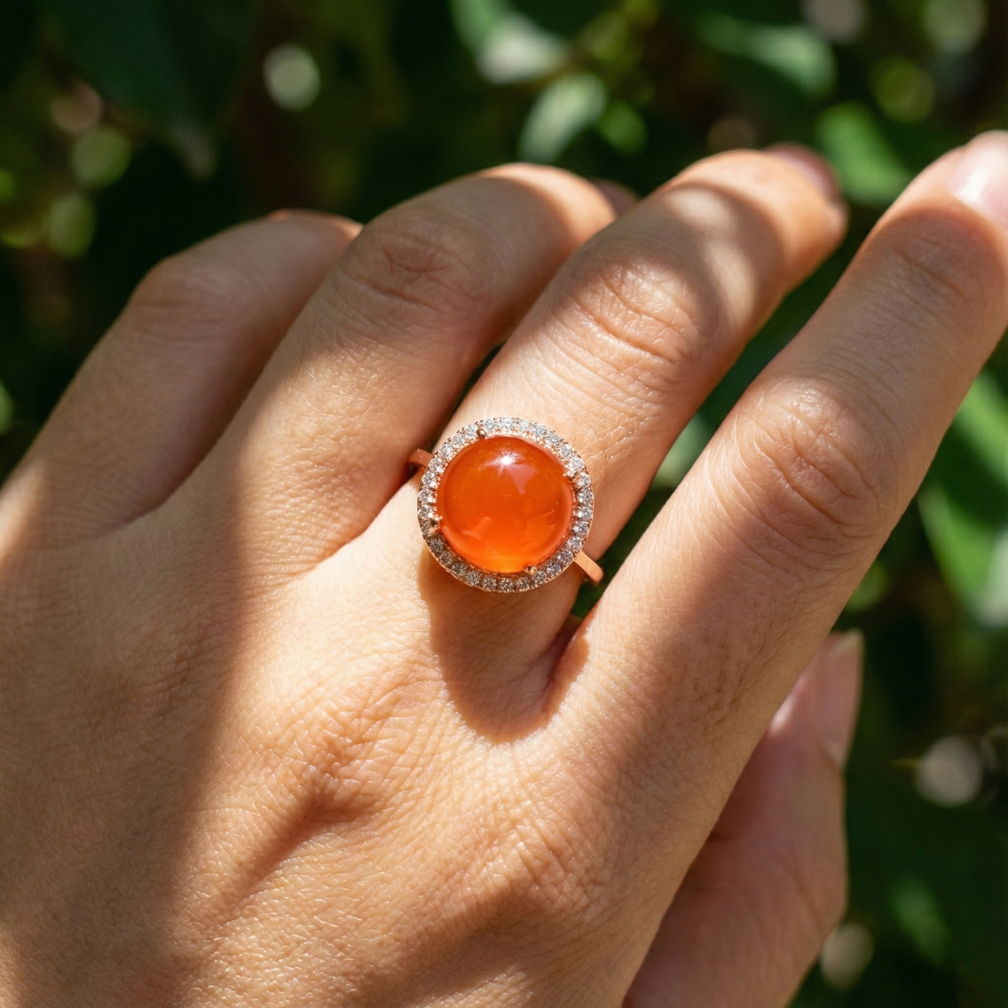 Iced Red Agate Inlaid Ring D