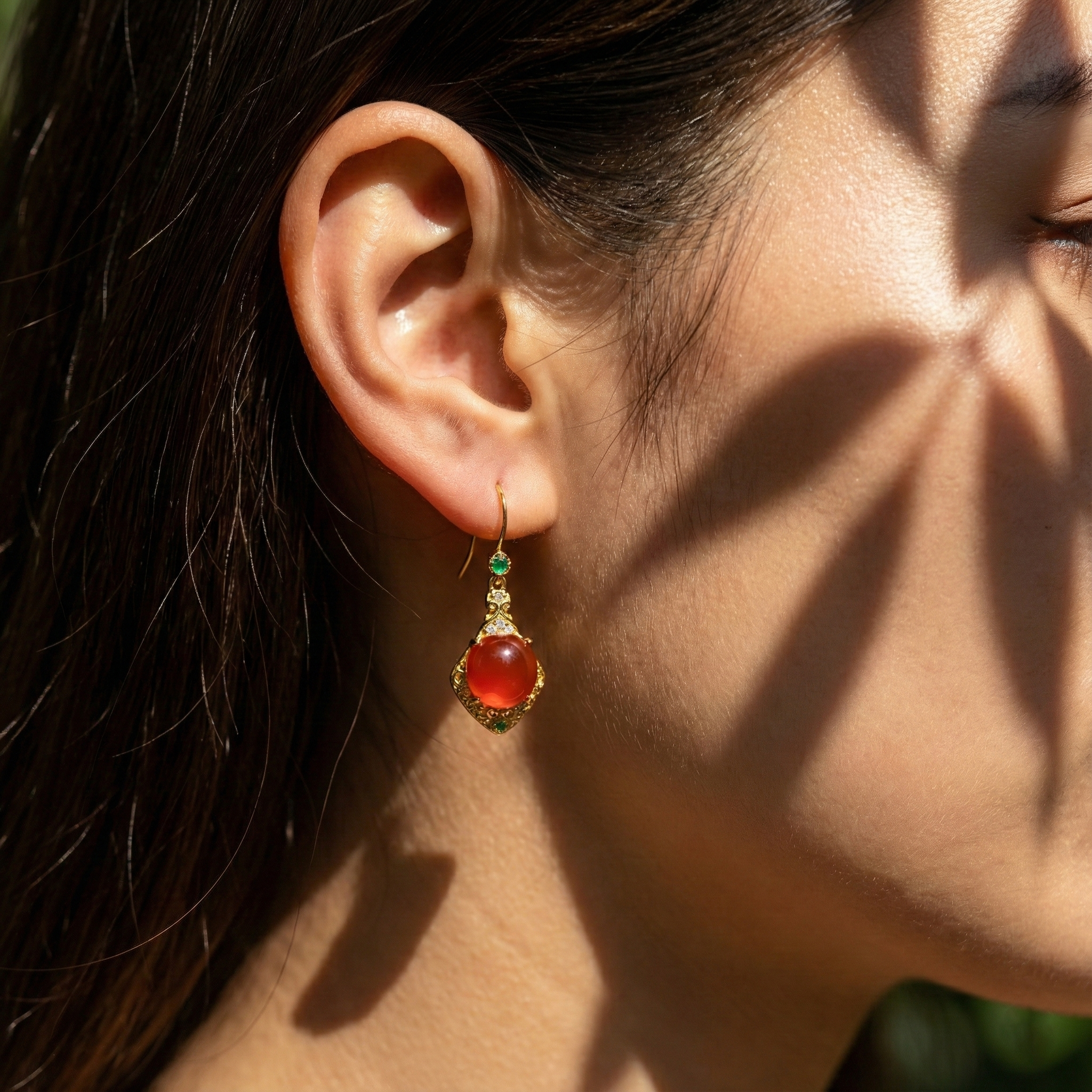Ice Red Agate Inlaid Drop Earrings B